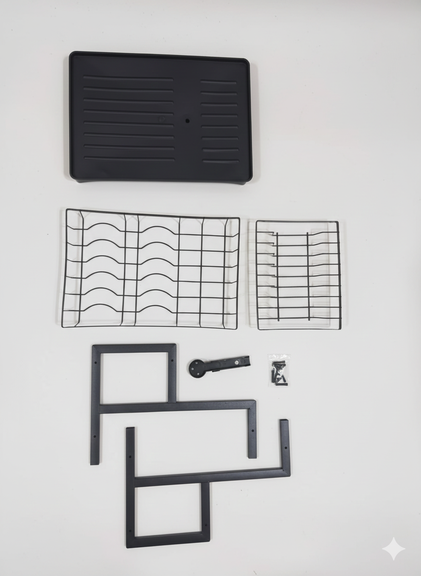 QK Exclusives - 2 Tier Dish Drying Rack with 360° Rotating Drainer - Stainless Steel Dish Rack for Kitchen Counter - Multi-layer Rust-proof Stainless Steel Dish Drainer stand Over Kitchen Sink