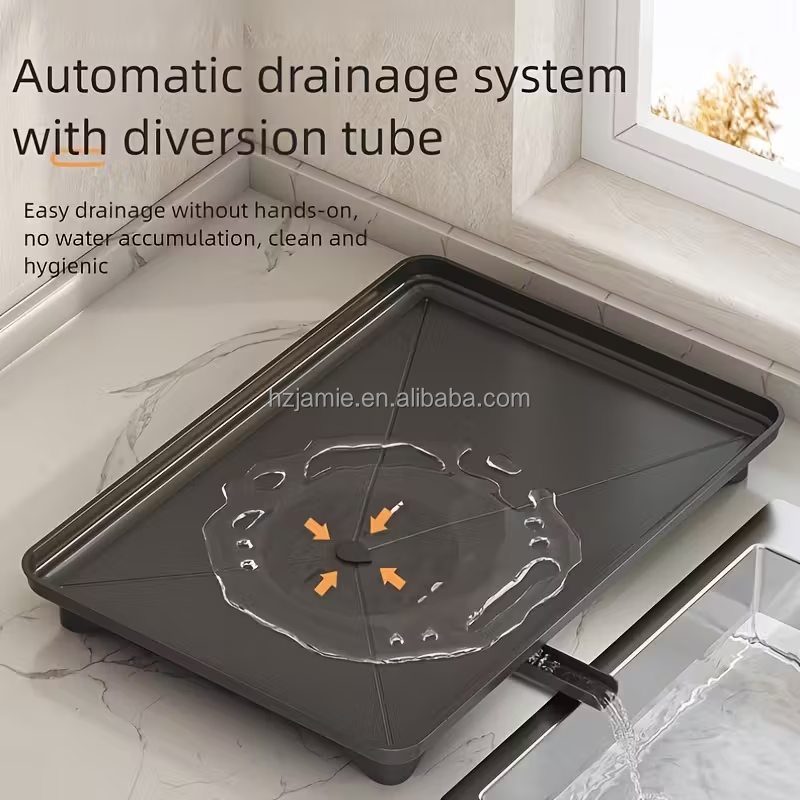 QK Exclusives - 2-Tier Dish Drying Rack with 360° Rotating Drainer & splash guard - Stainless Steel Dish Rack for Kitchen Counter -  Utensil Holder & Cutting Board Holder & Drainboard Tray, Rotatable Drainage System