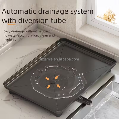 QK Exclusives - 2-Tier Dish Drying Rack with 360° Rotating Drainer & splash guard - Stainless Steel Dish Rack for Kitchen Counter -  Utensil Holder & Cutting Board Holder & Drainboard Tray, Rotatable Drainage System