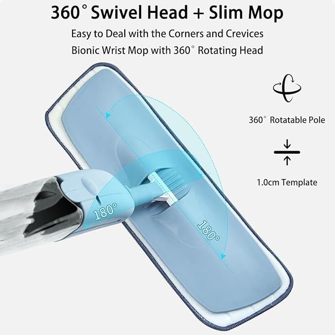 QK Exclusives - Water Spray Mop - 360° Rotatable Spray Flat Mop - Mop For Wood Floor Dry And Wet Use -  350 ML Large Capacity Water Tank