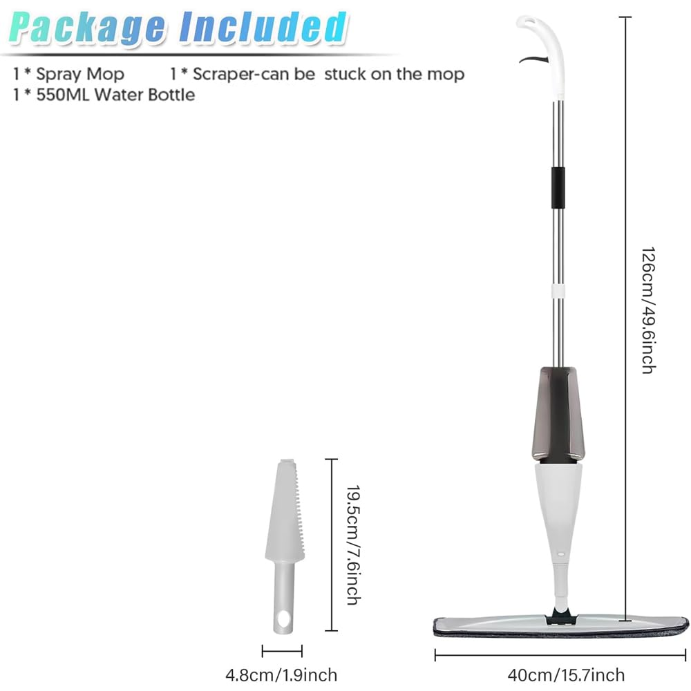 QK Exclusives - Water Spray Mop - 360° Rotatable Spray Flat Mop - Mop For Wood Floor Dry And Wet Use -  350 ML Large Capacity Water Tank